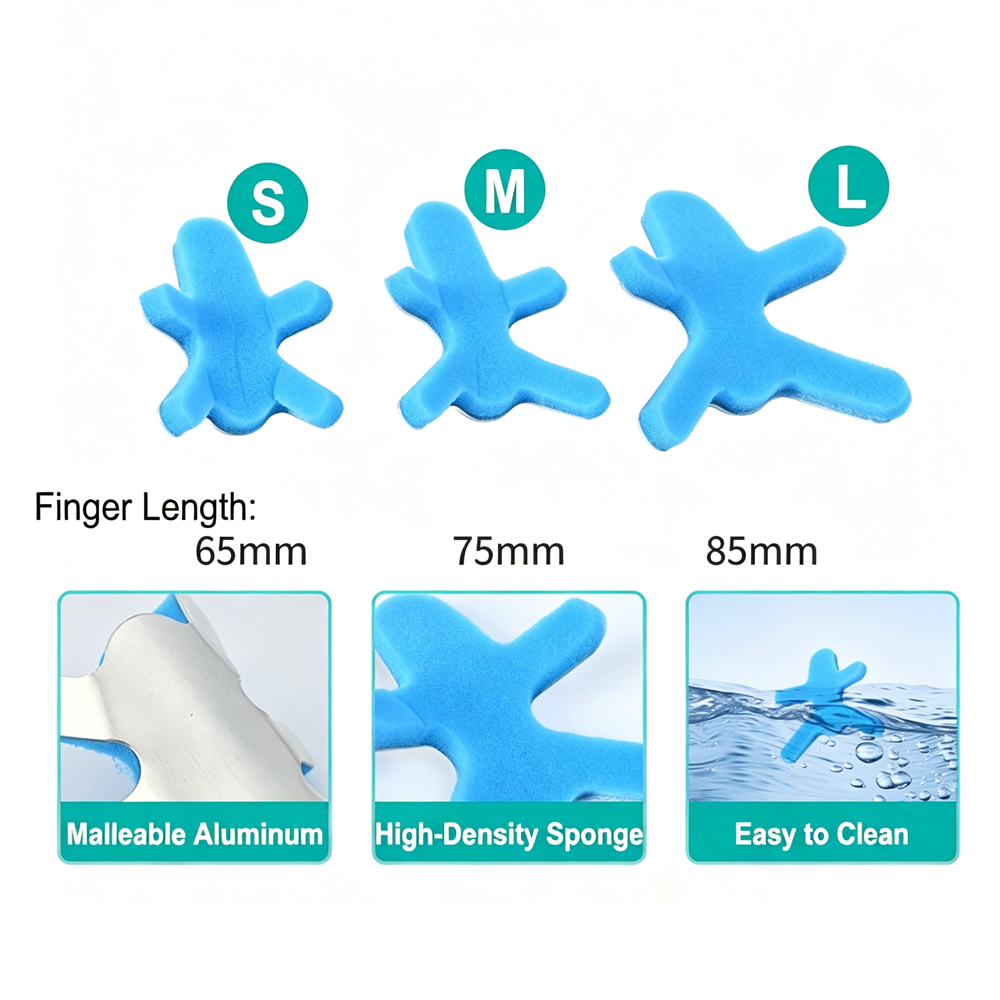 Imobilizator pentru atele pentru degete, stabilizator pentru degete îndoit din aluminiu în formă de broaște cu căptușeală de burete confortabil, ameliorarea durerii pentru degetul ciocan, artrită, degete entorse și rupte, 3 dimensiuni de lungime