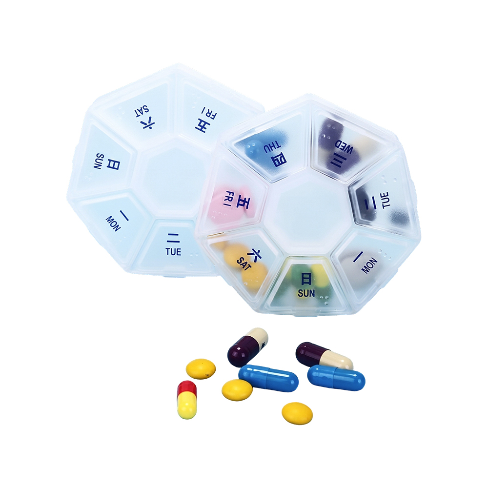 Cutie portabilă de pastile hexagonală de 7 zile