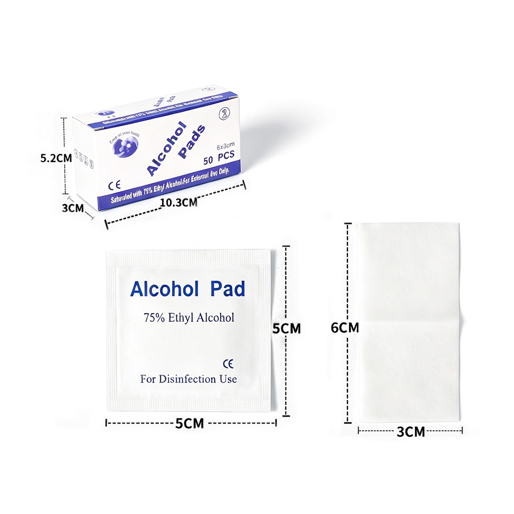 50 buc/cutie 75% servetele dezinfectate cu alcool etilic ambalate individual 6x3cm pentru primul ajutor si ingrijire personala
