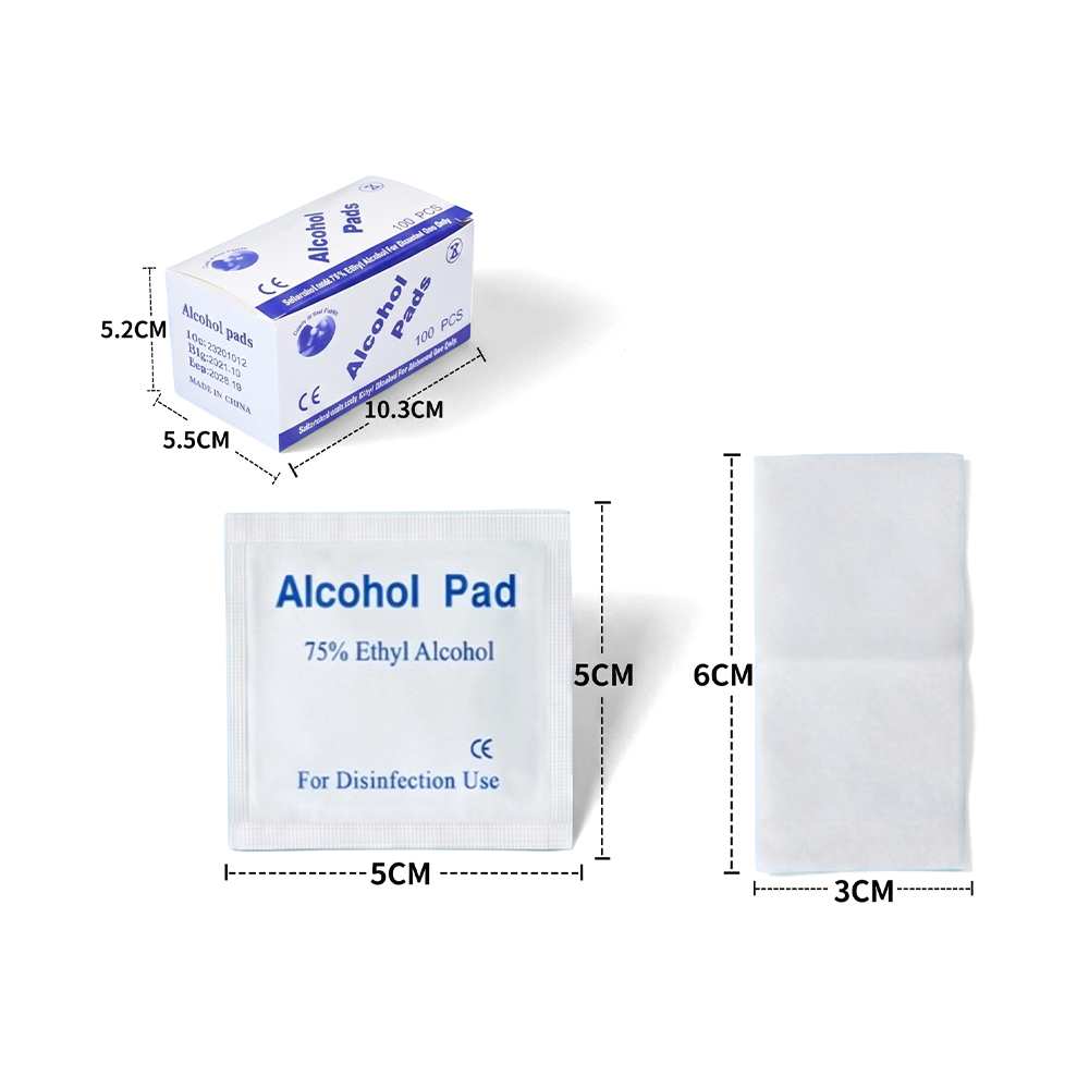 100 bucăți/cutie 3cm x 6cm Tampoane de pregătire cu alcool 75%, ambalate individual, mari