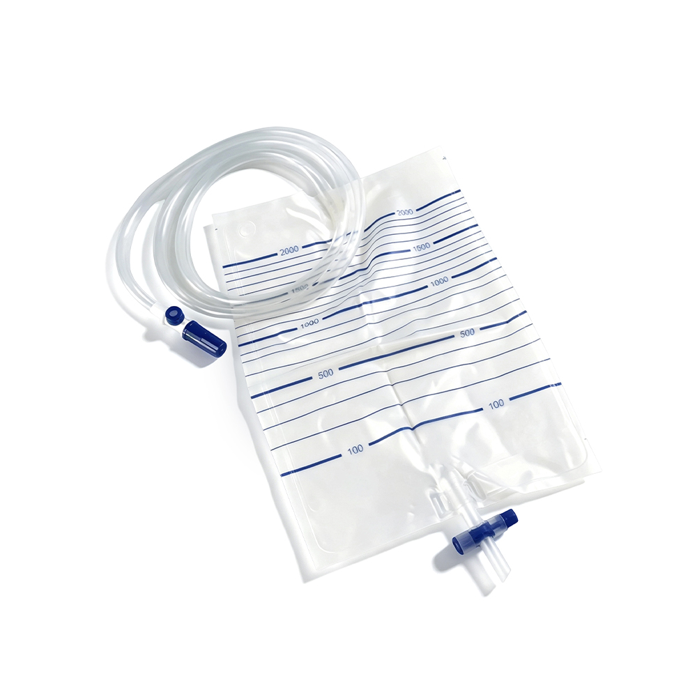 Pungă de urină din PVC de calitate medicală premium de 2000 ml cu port de prelevare și tub extra-larg