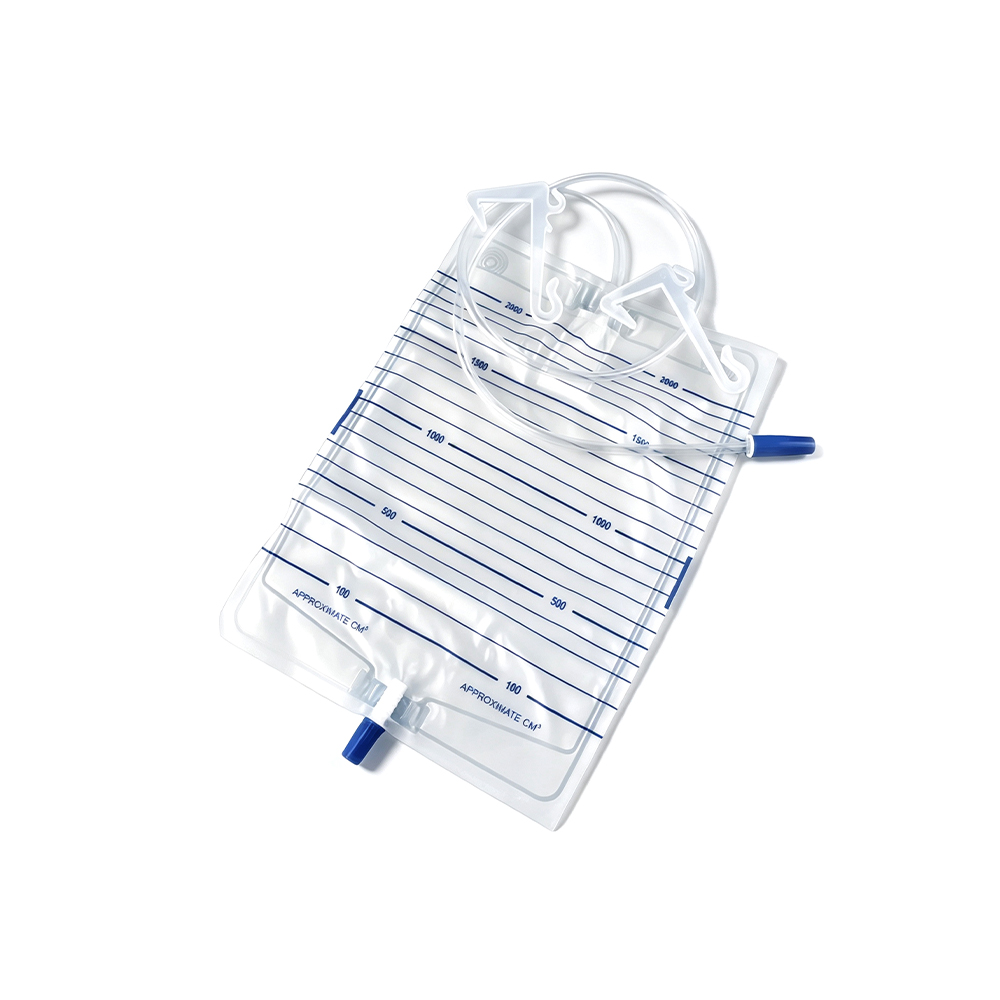 Pungă de urină din PVC de calitate medicală premium de 1000 ml-2000 ml cu umerase din plastic armat