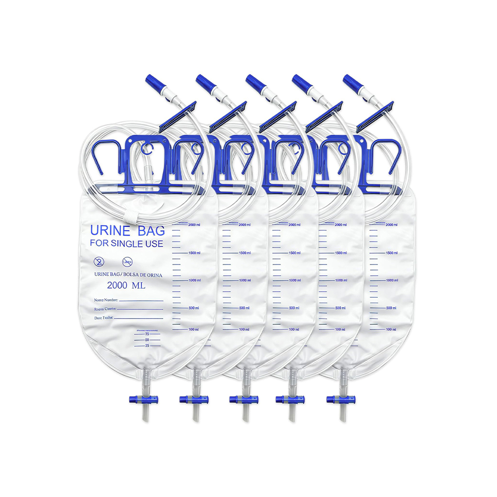 Opțiune anti-reflux de lux de 2000 ml, pungă de drenaj de urină fără latex, cu tub extra-larg de 10 mm
